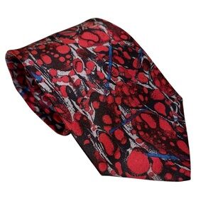 Vintage Givenchy Monsieur Mens Tie Silk Hand Made in Italy Red Abstract 57x3.25”